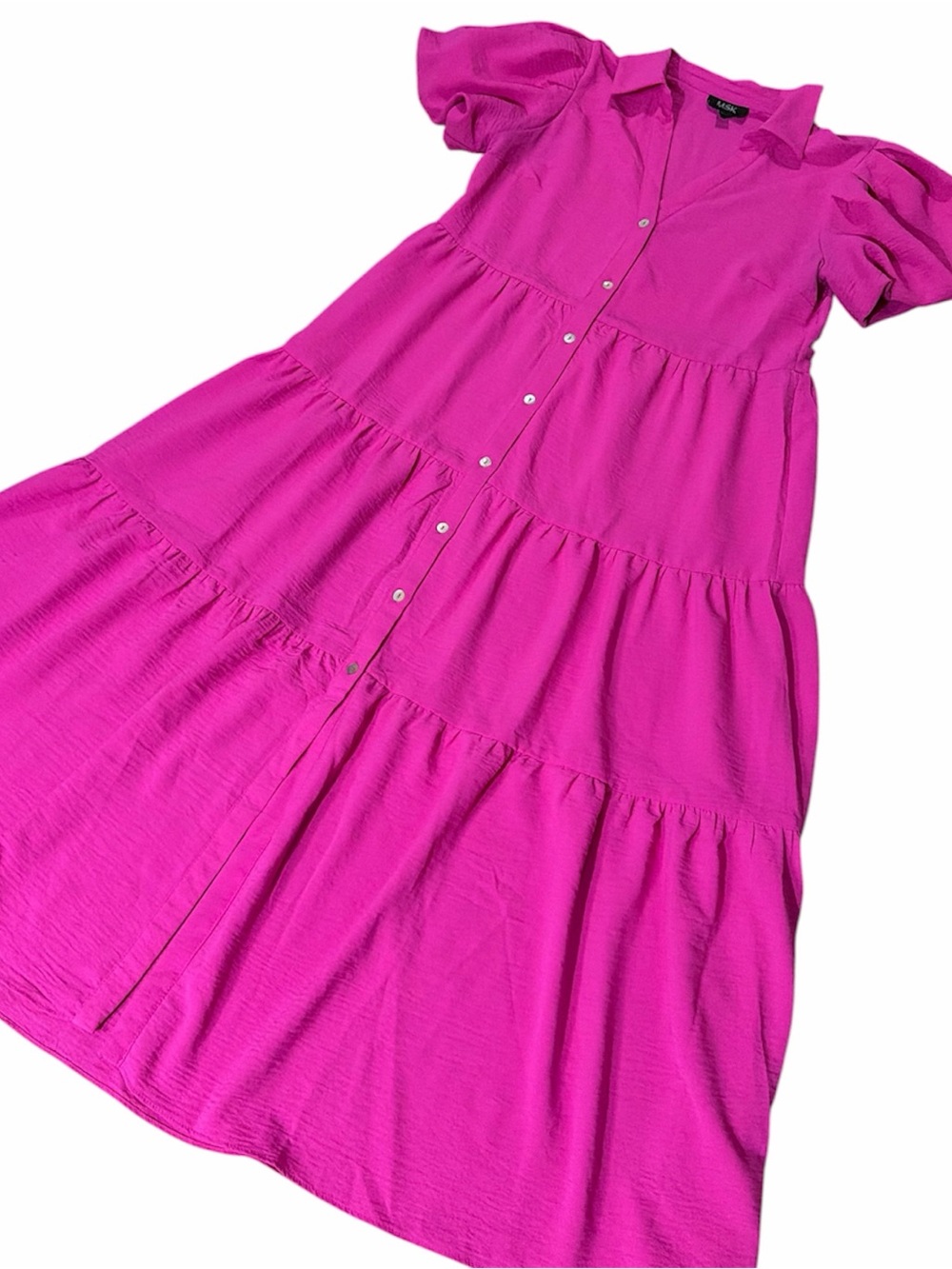 MSK Hot Pink Tiered Button-Front Maxi Dress